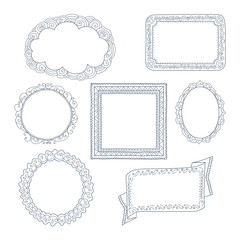 Curly frames and ornaments doodles. Stock vector template, easy to use.