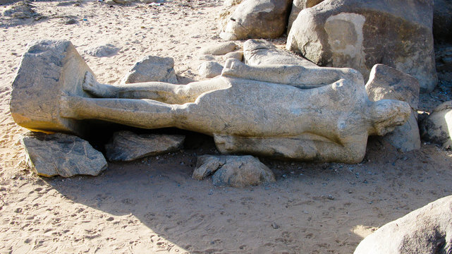 unfinished statue of Pharaoh Taharqa at the old granite quarry at Tombos near Third Cataract of Nile , Sudan