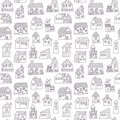 Doodle hand drawn town seamless pattern. Can be used for textile, website background, book cover, packaging.