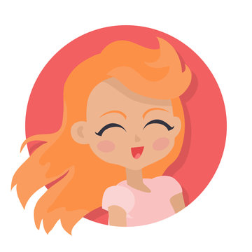Smiling Girl with Red Long Hair and Closed Eyes