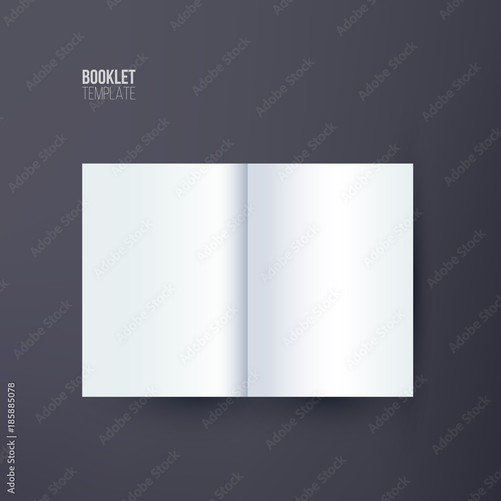 Poster vertical booklet template. vector booklet spread mock up isolated on dark background.