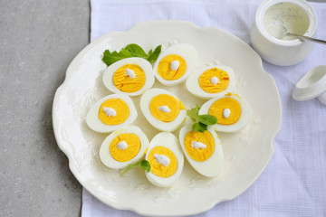 Boiled eggs on plate