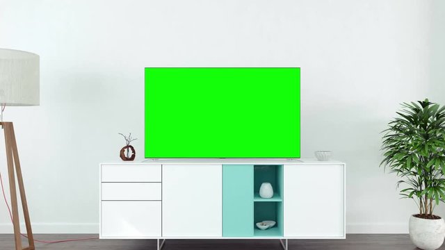 LCD TV with track green screen in modern livingroom