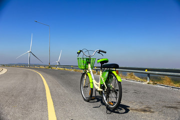 Close up of pedal of green bicycle outdoor