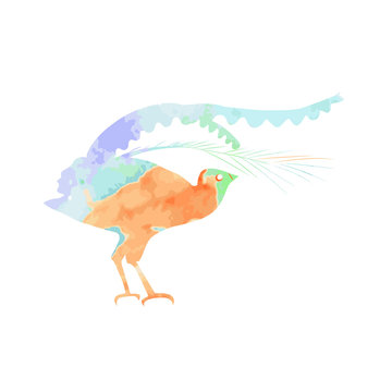 recommend clip art: Lyrebird, or bird-lira silhouette with orange, blue and violet watercolor texture