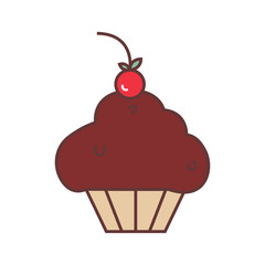Cute cupcake icon in flat style isolated on white background. Vector illustration. Colorful vector hand drawn Doodle cartoon illustration of objects and symbols on the coffee time theme