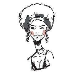 Fashion sketch of beauty model. Hand draw fashion illustration of girl. A sketch of woman with jewelry