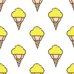 Ice cream seamless pattern background cartoon dessert vector illustration sweet snack cone frozen. Doodle ice cream pattern