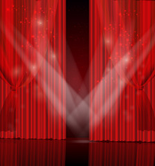 Design composition with velvet curtains