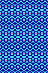 Light blue round geometric pattern on a dark blue background.