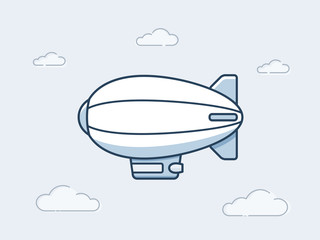 Blimp or zeppelin aircraft flying in the the sky. Vector icon in monoline style illustration © Zoran Milic