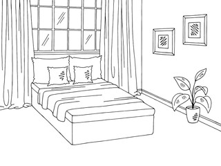 Bedroom graphic black white interior sketch illustration vector