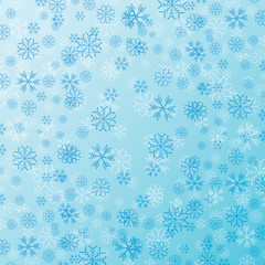 Vector winter Christmas seamless pattern with snowflakes on blue background. Winter backdrop or layout design