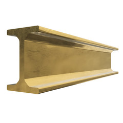 Gold metallurgy I-beam profile 3d render isolated on white background