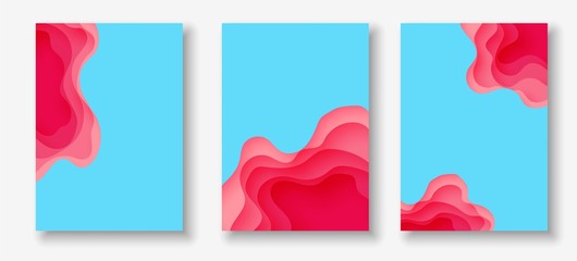 Vertical banners with 3D abstract background with paper cut shapes. Vector design layout