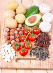 Natural products rich in potassium (K) . Healthy food concept.