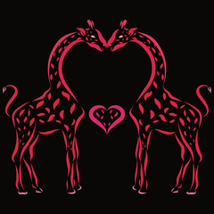 Fototapeta na wymiar Two giraffes, a heart and a kiss