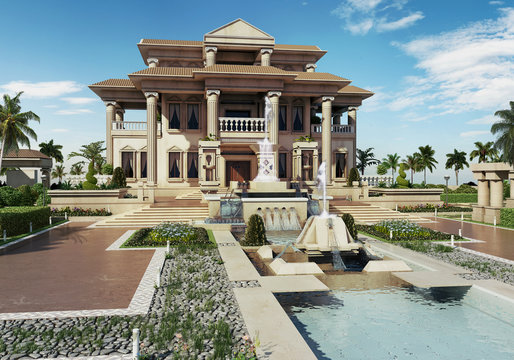 classic luxury  villa - 3d rendering