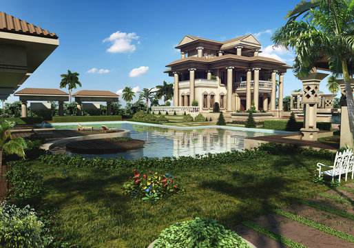 classic luxury  villa - 3d rendering