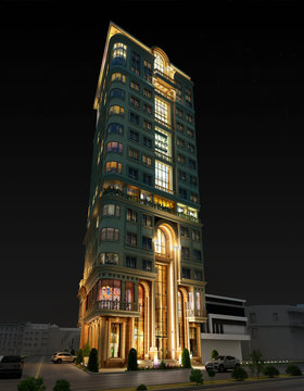 residential tower- night view- 3d rendering and design