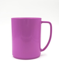 empty pink plastic cup isolated on white background of file with Clipping Path .