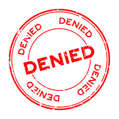 Grunge red denied round rubber seal stamp on white background