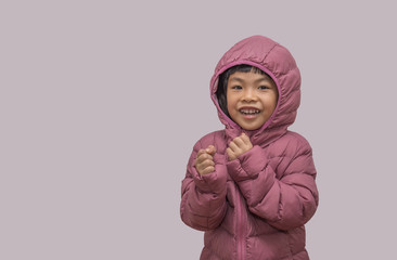 Asian little girl in warm clothing