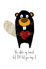 Love Card With Cute Beaver.