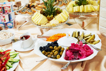 Catering service. food set table for breakfast