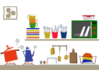 キッチンのイメージ。キッチン用品の素材。