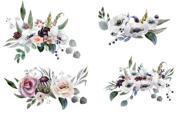Wedding bridal bouquet. green and purple flowers ornament