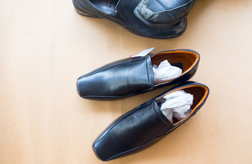 Close up of stylish modern black leather