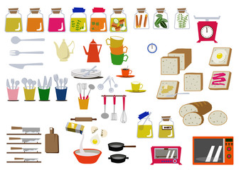 キッチンの素材。キッチン用品のアイコン。素材集。