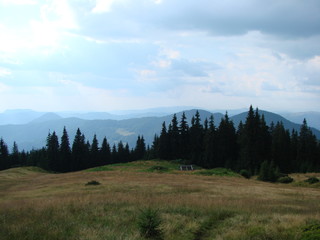 Carpathian nature landscape against the backdrop of mountain ranges.