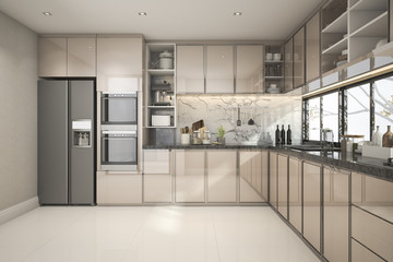 3d rendering beautiful modern kitchen with marble decor