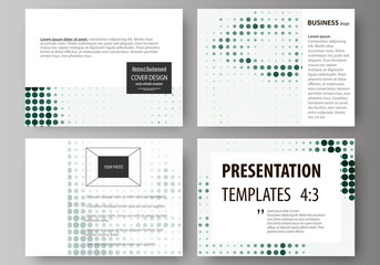 Set of business templates for presentation slides. Abstract design vector layouts. Halftone dotted background, retro style grungy pattern, vintage texture. Halftone effect with black dots on white.