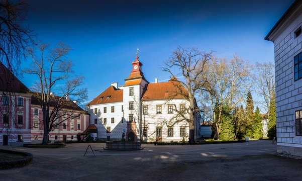 Renovated castle in southern Bohemia in Trebon. Czech Republic.