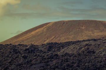 Lanzarote. Spanish desert. Timanfaya national park. Stone desert. Volcanic landscape.