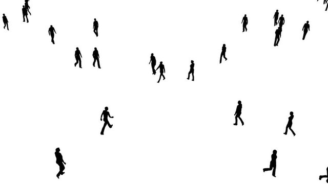 Crowd of people slowly moves on white