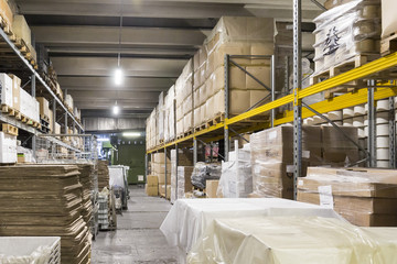 Warehouse goods and shelving with products