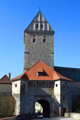 Dinkelsbühl, Rothenburger Tor, Torturm, Wehrturm, Mittelalter, Verteidigung, Tourismus, Mittelfranken, Bayern
