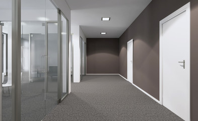 Open space office interior with like conference room. Mockup. 3D rendering.