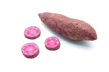 Purple sweet yams isolated on white background.