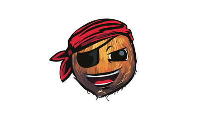 coconut pirate. coconut in a pirate hat. a cartoon coconut pirate.