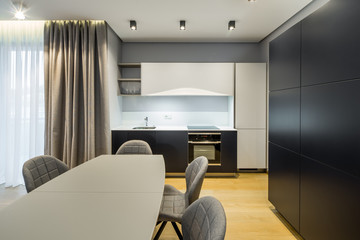 Interior of modern kitchen in the apartment.