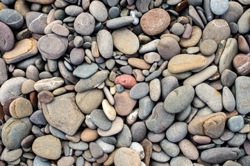 Beach stones background. Top view