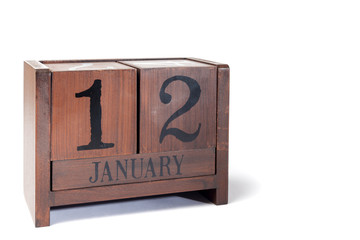 Wooden Perpetual Calendar set to January 12th