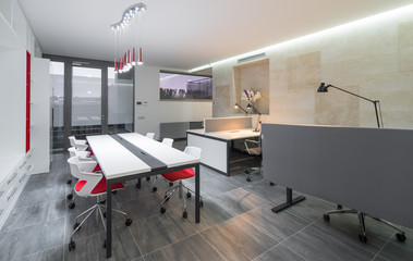 Modern design office in red and white colors.