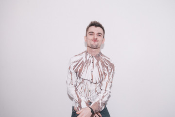 boy wearing white shirt with art print
