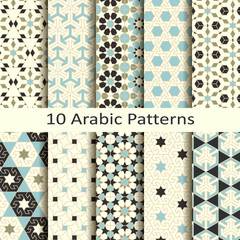 set of ten seamless vector arabic traditional geometric line patterns. design for covers, textile, packaging - 185911085